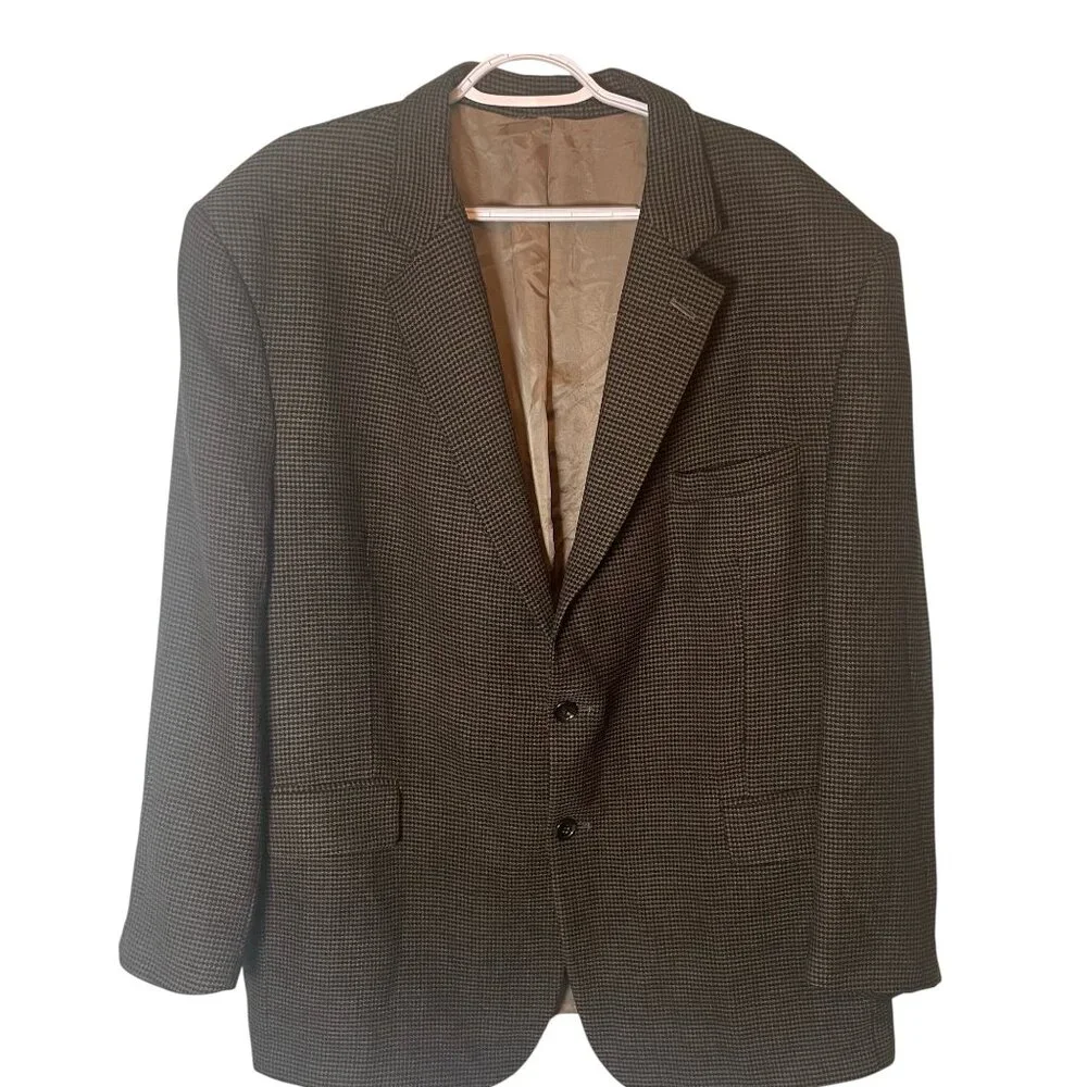 Jos. A. Bank Mens 100% Worsted Wool Houndstooth Blazer Size 48R Brown Sport Coat